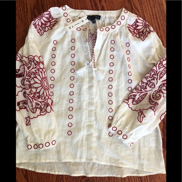 Anthropology Embroidered Beautiful Linen Blouse XS - Picture 2 of 8